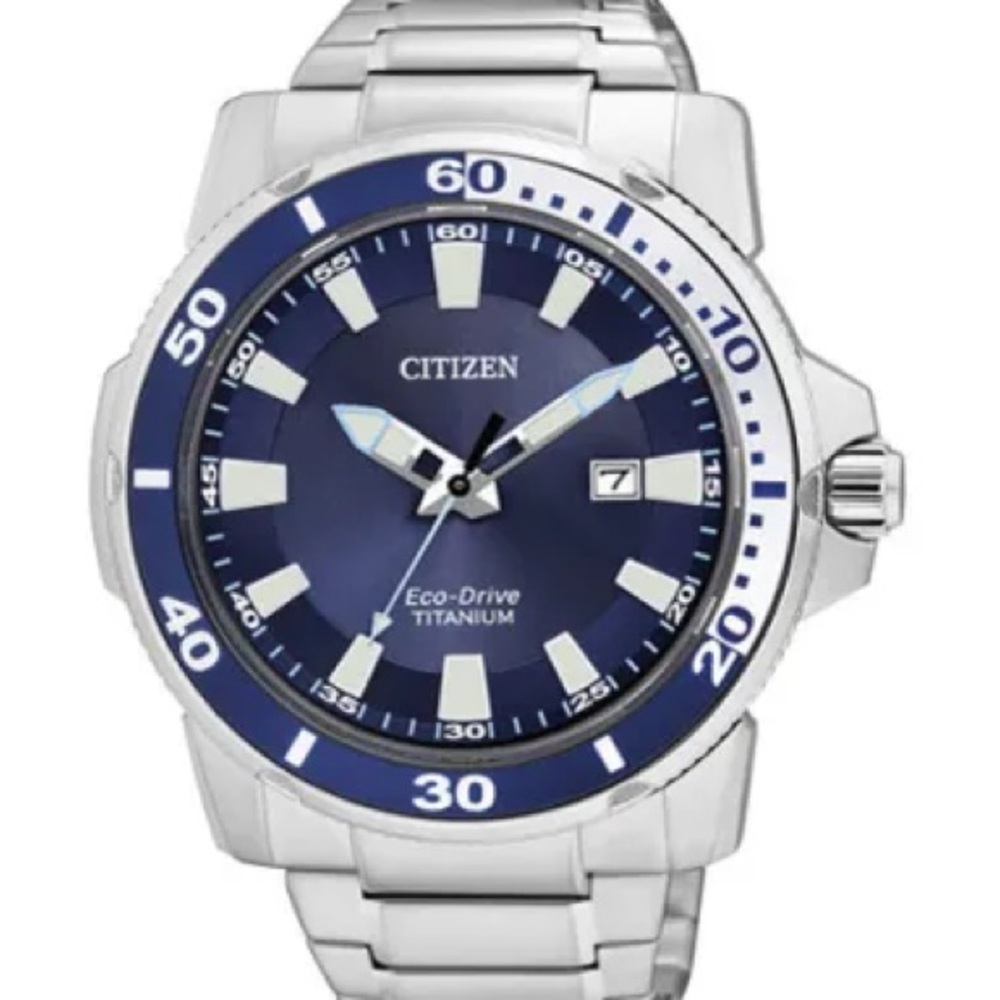 Citizen Eco-Drive Titanium Blue and Silver Watch AW1220-54L with Box and papers.